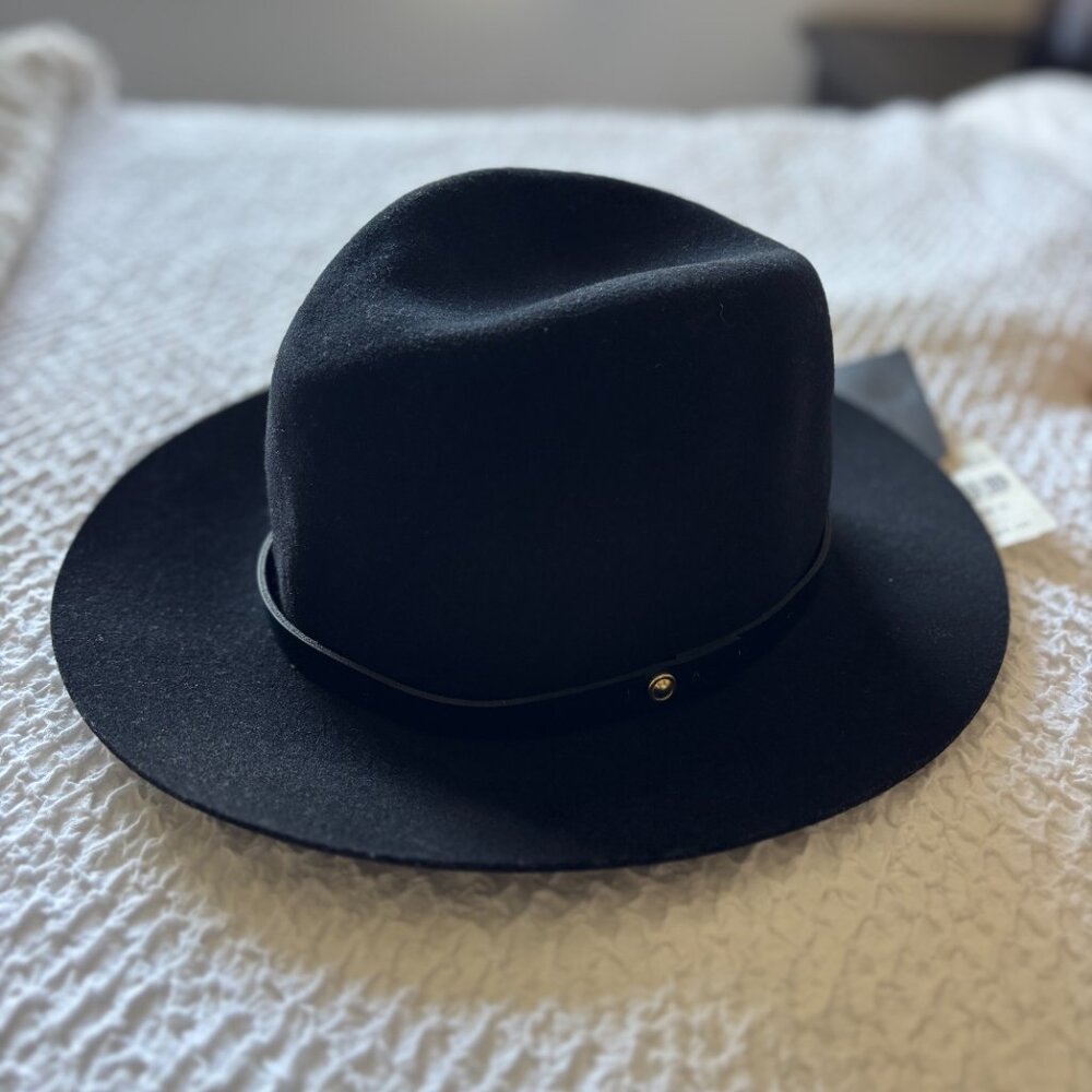 Rag & Bone Floppy Brim Felted Black Wool Fedora, Size Medium, NEW WITH TAGS